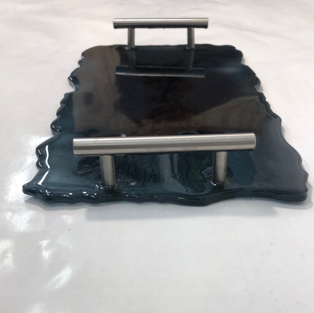 Teal Resin Tray w/ Metal Handles