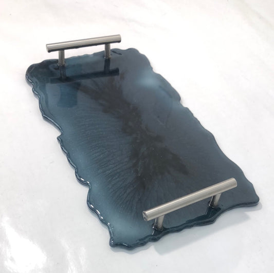 Teal Resin Tray w/ Metal Handles